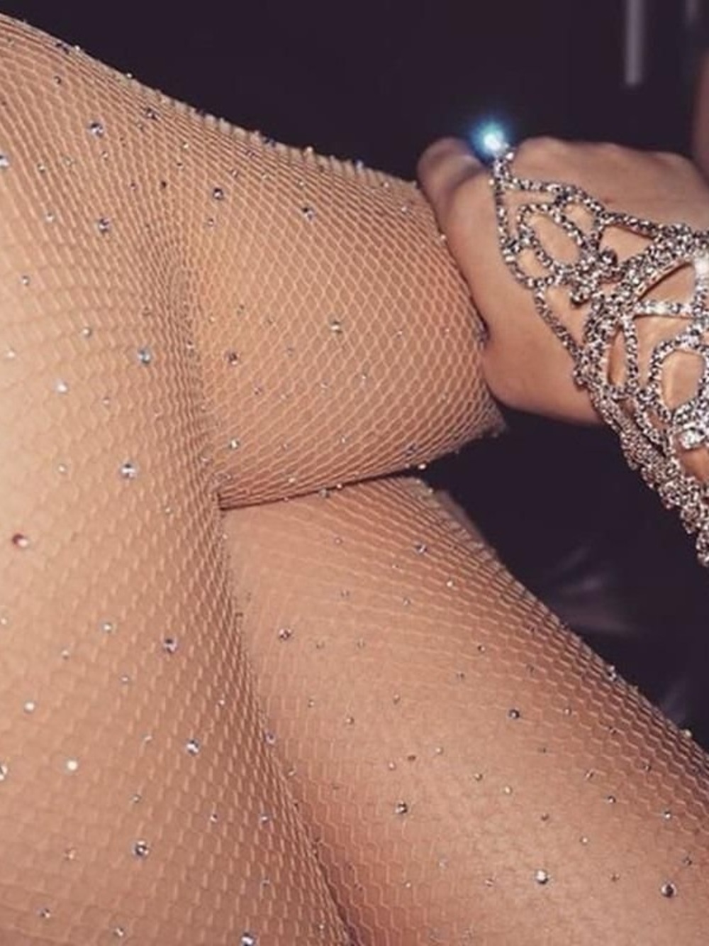 Sparkling Rhinestone Gem Fishnet Design Stockings/Tights